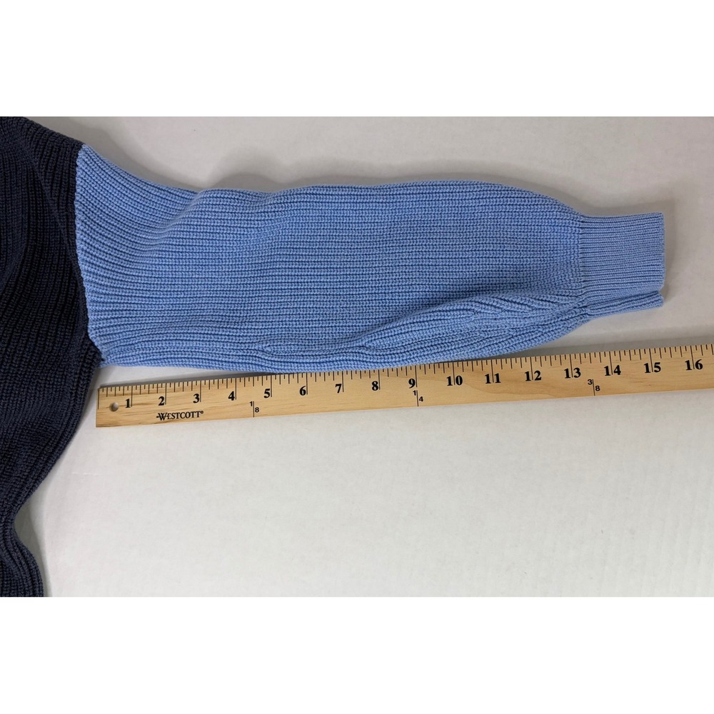 Talbots Petite LP Pima Cotton Cardigan Sweater Navy Blue Light Blue Button Front - Picture 8 of 10
